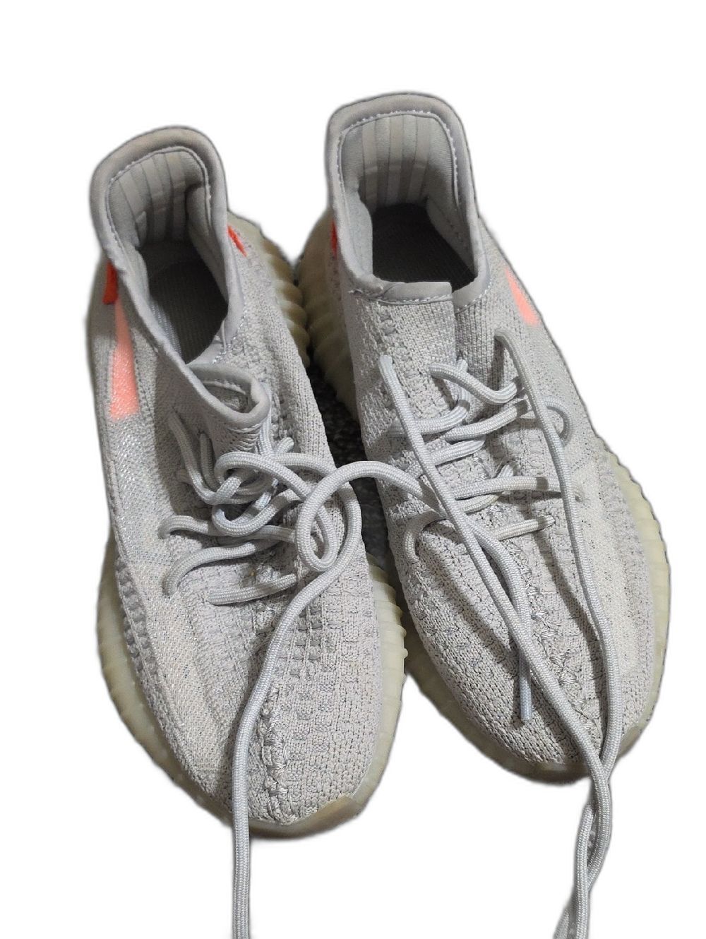 Light Gray Knit Sneakers with Orange Accent